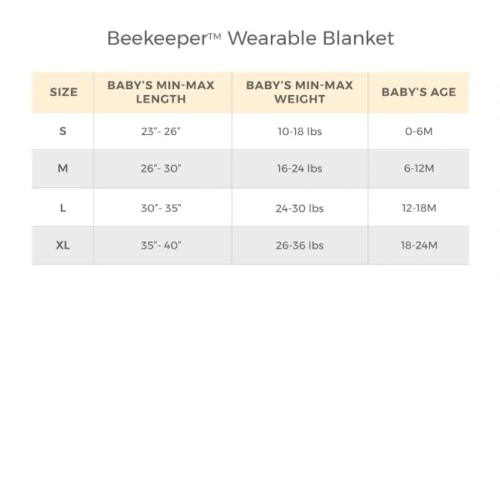 Friendly Bears Organic Beekeeper™ Wearable Baby Blanket - 0.5 TOG small 0-6month